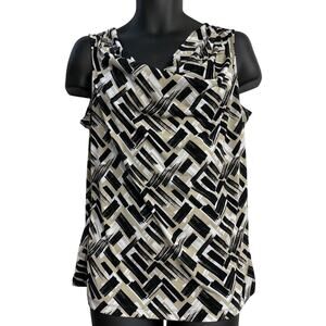 GNW Cowl Neck Sleeveless Top Womens XL Black Beige Abstract Print Statement Chic